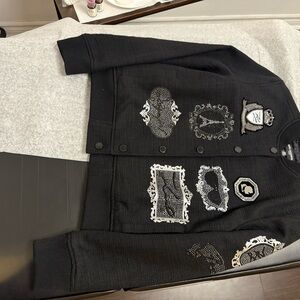 Karl Lagerfeld Black Bomber Jacket with White Accents